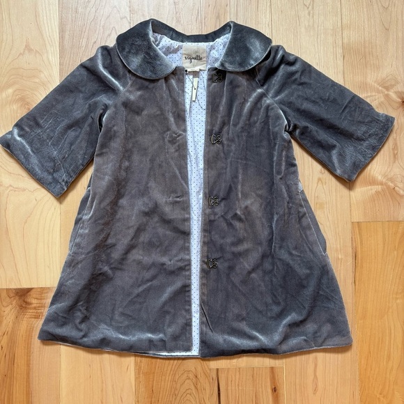 NEW Vignette Jane Gray Silver Velvet Coat with Peter Pan Collar - Picture 3 of 10